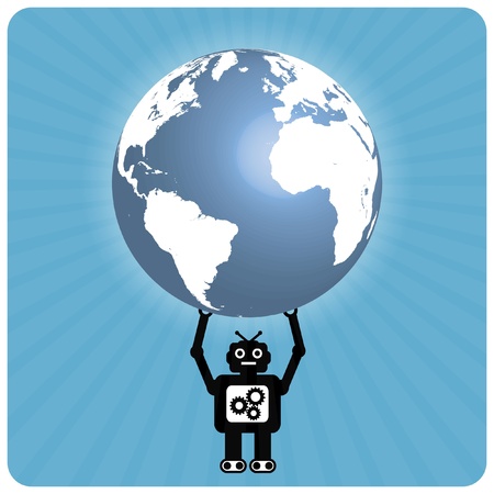 Modern robot with happy heart globe - Atlasのイラスト素材