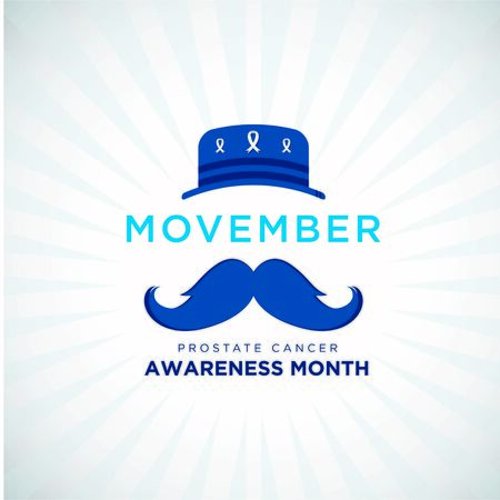 Men wearing hat with mustache and white ribbon and sunburst in background. Awareness monthのイラスト素材