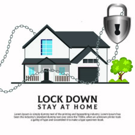 Lock Down and stay at home concept with, chain, house, and padlock. Coronavirus 2019-ncov background tamplateのイラスト素材