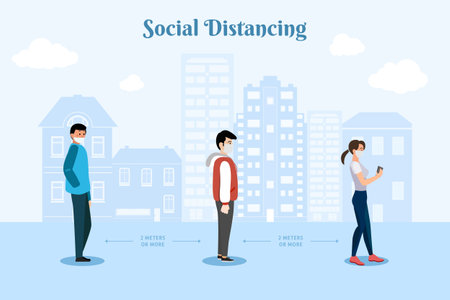 Social distancing in public space. Social distancing illustrated concept. Stop virus covid19
