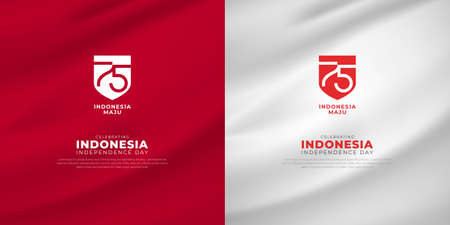 Realistic Indonesia Flag Background With 75th Birthday Logo. Indonesia Independence Day Vector Illustrationのイラスト素材