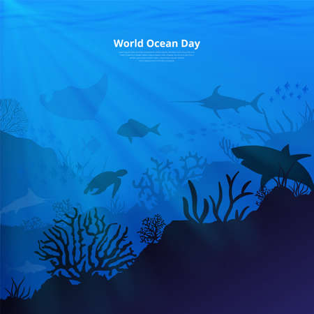 Celebrating world oceans day background. Deep sea background vector illustrationのイラスト素材