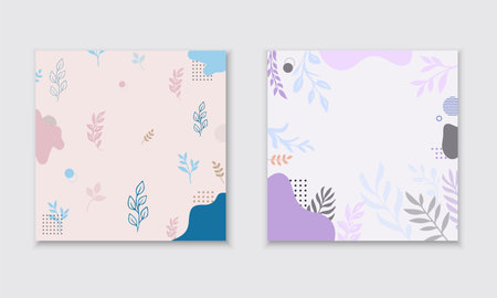 Set Botanical tropical leaves and geometric element. Tropical Leaves Botanical Refreshing Background suitable for home decoration, wall art, social media posts and story backgroundのイラスト素材