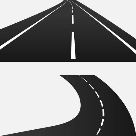 Collection of road vector design. pack of paved road vector.asphalt road vector illustration.のイラスト素材