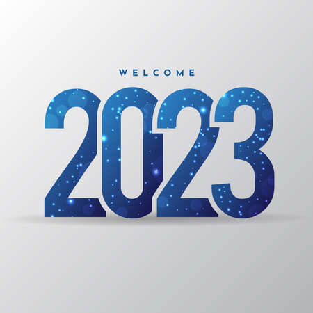 Blue Gradient New Year 2023 design background with sparkling glow effect. Twenty Twenty Three vector designのイラスト素材