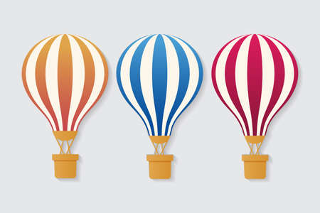 Collection of hot air balloon vector icon illustration. Set of hot air balloon flight over vector illustration.のイラスト素材