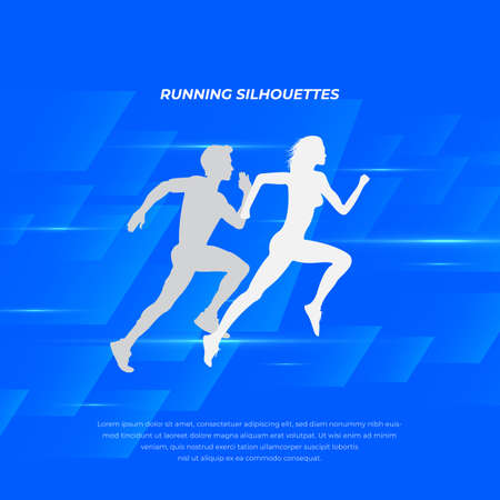 Sports running abstract background with silhouette woman and man vector.のイラスト素材