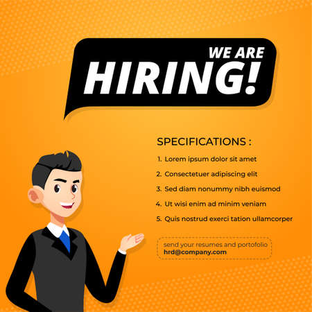 Job vacancy template design concept with silhouette of businessman. We are hiring recruitment vector illustration.のイラスト素材