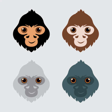 Collection of monkey cartoon face design icon. Pack of happy monkey cartoon face vector illustration. Gorilla cartoon face vectorのイラスト素材