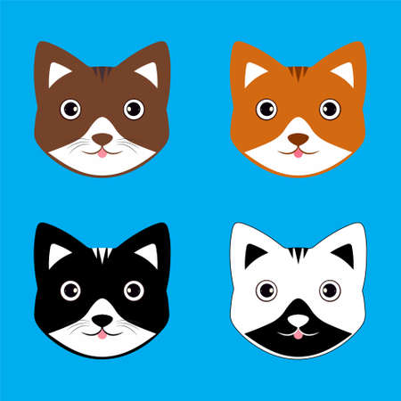 Collection of cat cartoon face design icon. Pack of happy cat cartoon face vector illustration.のイラスト素材