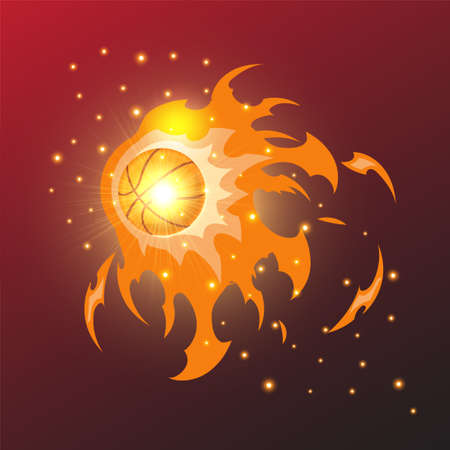 Fire ball design icon illustration. Basket ball cartoon on fire vector illustration. Basketball on fire design.のイラスト素材