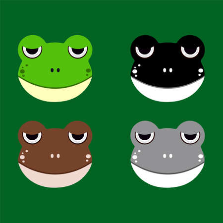 Collection of frog cartoon face design icon. Pack of sad frog cartoon face vector illustration.のイラスト素材