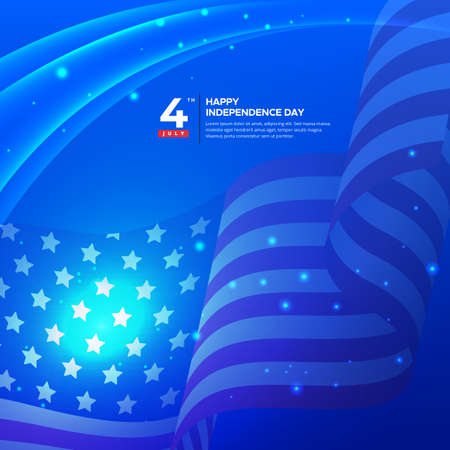 Shiny American Independence Day design background with flag wavy and shapes. 4th of July American independence dayのイラスト素材