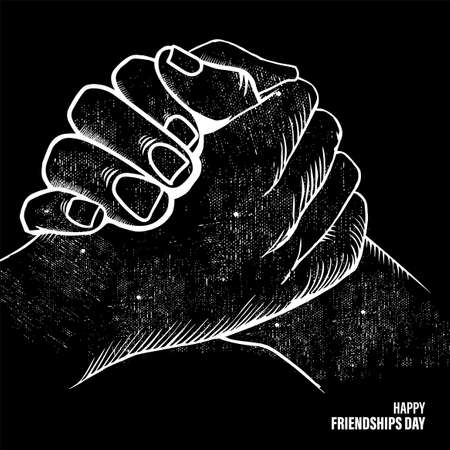 Happy friendship day design background with hand shake silhouette and brush stroke style vectorのイラスト素材