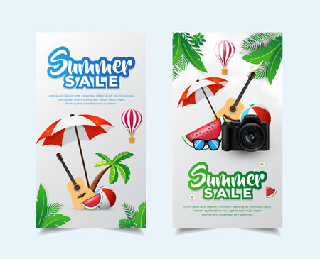 Simple and clean summer sale design template stories collection vector
