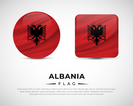 Collection of Albania flag emblem icon. Albania flag symbol icon vector.のイラスト素材
