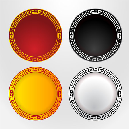 Collection of chinese frame vector. Set traditional chinese decorations frames icon vector.のイラスト素材
