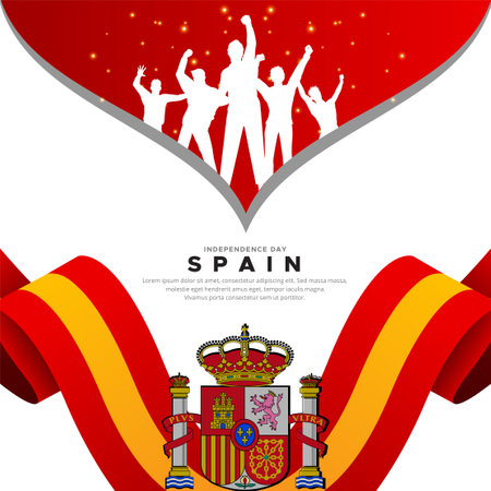 Wonderful Spain Independence Day design with soldier silhouette and wavy flagのイラスト素材