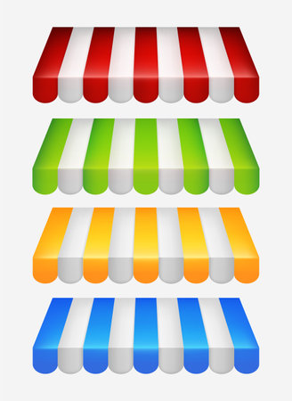Collection of realistic awning shop canopy store tent vectorのイラスト素材