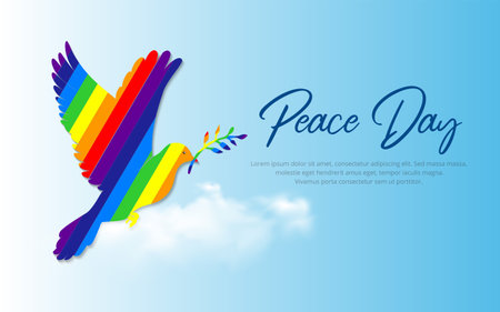 Celebration International peace day background design with pigeon flying and branch vectorのイラスト素材