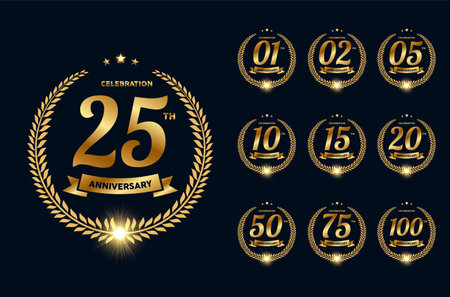 Elegant collection of golden anniversary background template vectorのイラスト素材