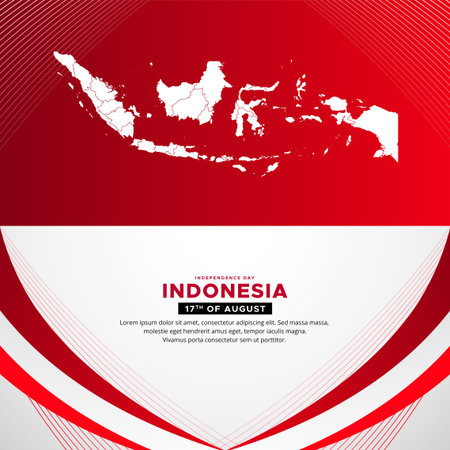 Fantastic Indonesia independence day design background with indonesia maps and wavy flag vectorのイラスト素材