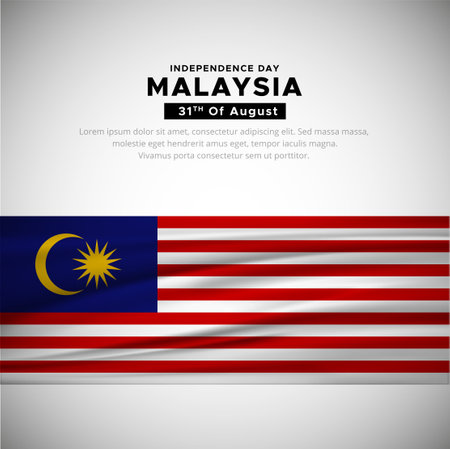 Modern and simple Malaysia independence day design with waving flag background vectorのイラスト素材