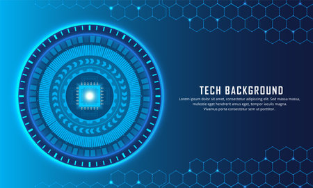 Futuristic Artificial intelligence background. Technology Science Day background with chipset, hand and geometric elements vector.のイラスト素材