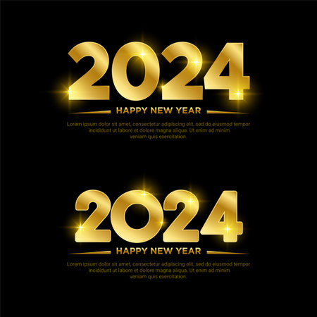 Golden Happy New Year 2024 design. Shiny gold Happy New Year 2024 design vectorのイラスト素材