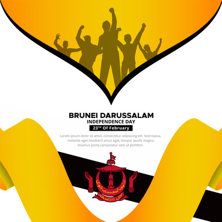Celebration Brunei Darussalam Independence day design with soldiers silhouette and wavy flag vectorのイラスト素材