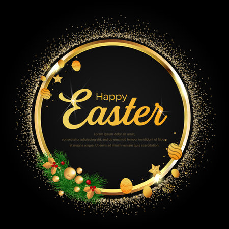 Celebration Easter day design with Luxury golden eggs vector. Happy easter day background and social media postのイラスト素材