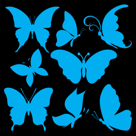 Butterfly silhouette design vector. Collection of cat silhouette design vectorのイラスト素材