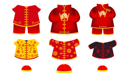 Chinese clothing collection design vector.  Chinese Traditional dress vectorのイラスト素材