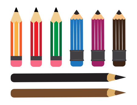 Colorful pencil design vector. Collection of pencil design with cartoon style vectorのイラスト素材