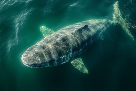 Great white shark underwater, ocean surface, wildlife, nature documentaryの素材