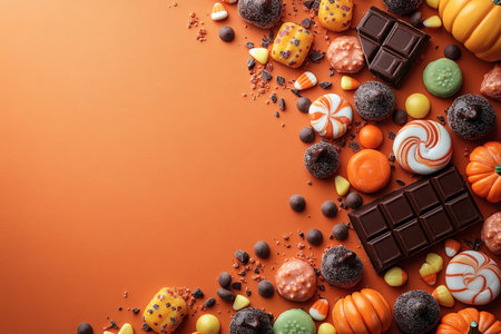 Halloween candy border, orange backgroundの素材