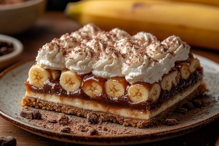 Banana caramel slice dessert, kitchen settingの素材