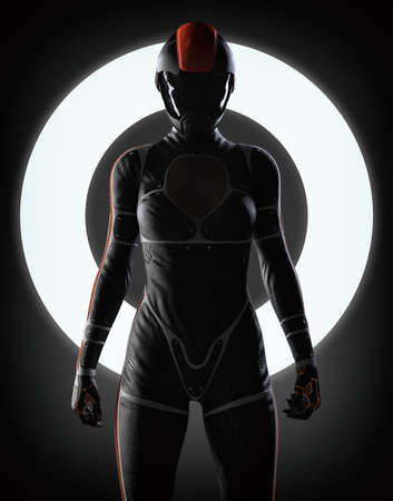 female rider silhouette with helmet - 3d renderingの写真素材