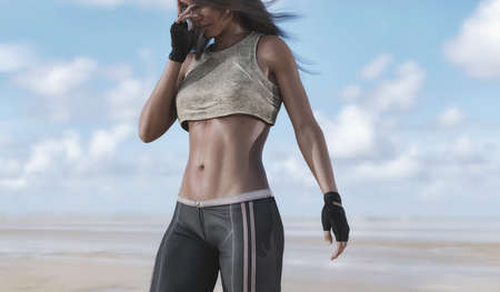 fitness woman exercise outdoor - 3d renderingの写真素材
