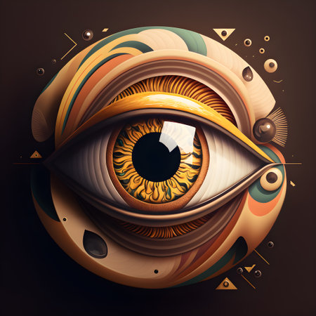 Mid century modern eye ball in gold sphere illustration, generative ai.の素材