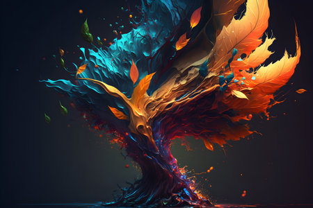 Colorful abstract paint splashing on dark background. 3D renderingの素材