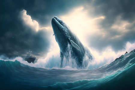Marvelous Humpback whale in stormy ocean.の素材