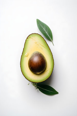 Top view of avocado, isolated, generative ai.の素材