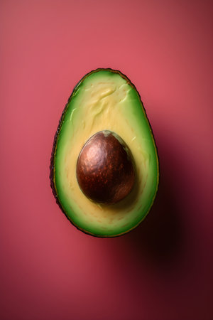 Top view of avocado, isolated, generative ai.の素材