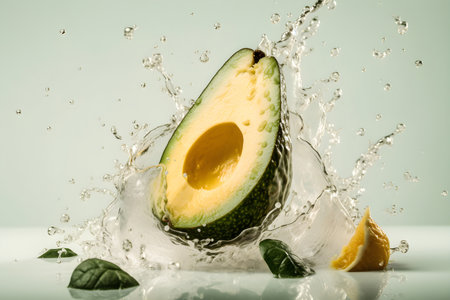 Avocado in splash water, generative ai.の素材