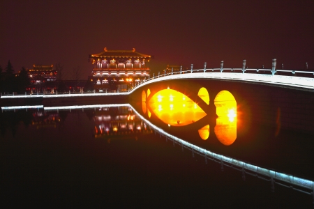Beautiful night scenes of the famous ancient city of Xian,China のeditorial素材