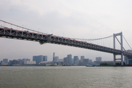 Tokyo, Japan - view of Rainbow Bridge from famous Odaiba island の写真素材
