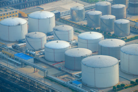 aerial view of petrol industrial zoneの写真素材