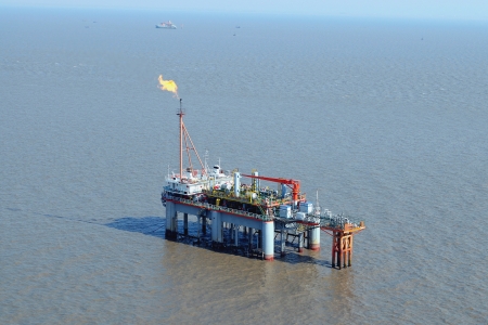 Oil production into the sea from above  のeditorial素材