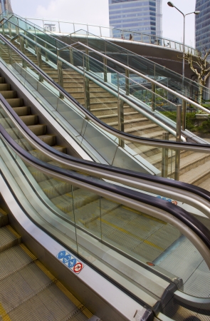 escalator at an outdoor shopping mall の写真素材